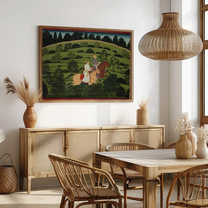 Experience the elegance of a bygone era with this captivating depiction of two noble riders amidst for Dining