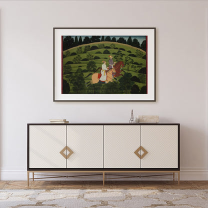 Experience the elegance of a bygone era with this captivating depiction of two noble riders amidst for Foyer