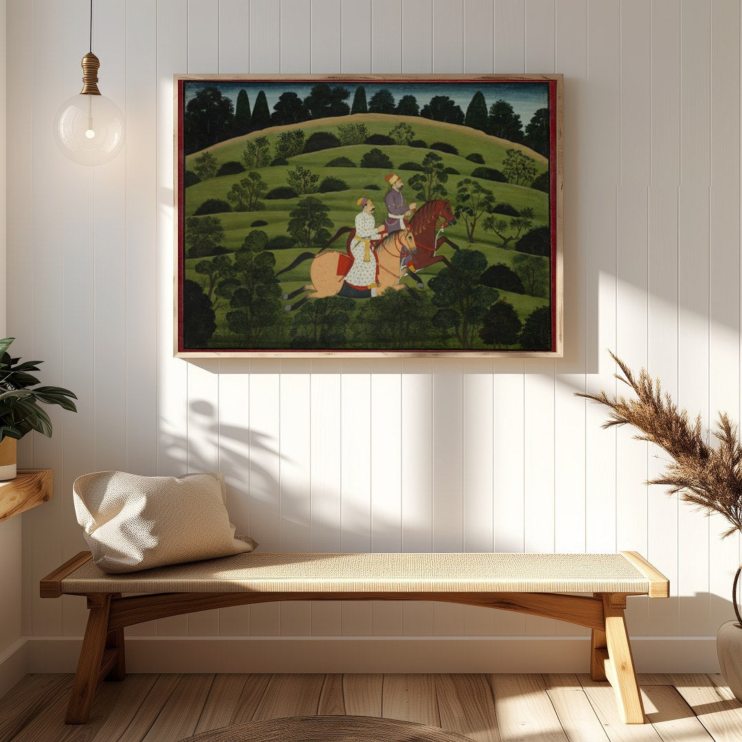 Experience the elegance of a bygone era with this captivating depiction of two noble riders amidst for Hallway