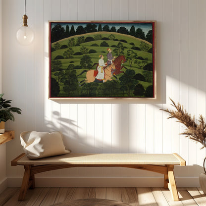 Experience the elegance of a bygone era with this captivating depiction of two noble riders amidst for Hallway