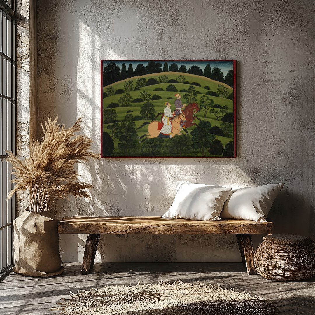 Experience the elegance of a bygone era with this captivating depiction of two noble riders amidst for Veranda