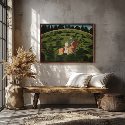 Experience the elegance of a bygone era with this captivating depiction of two noble riders amidst for Veranda
