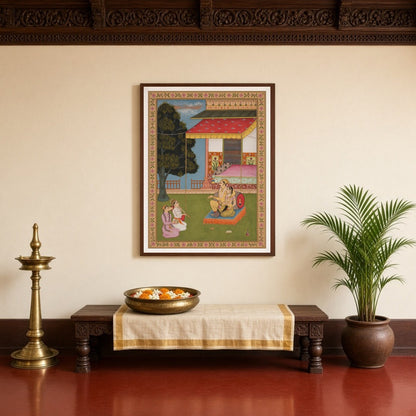 Immerse yourself in the opulence of Mughal artistry with this exquisite artwork portraying a royal for Entrance