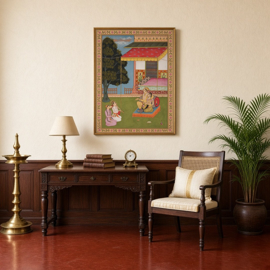 Immerse yourself in the opulence of Mughal artistry with this exquisite artwork portraying a royal for Study