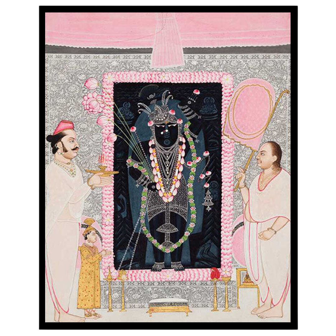 Celebrate the divine presence of Shrinathji with this exquisite Pichwai artwork, capturing a serene for living-space