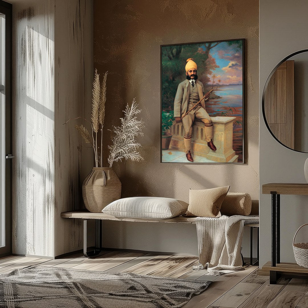This stunning piece captures a serene moment by the lake, highlighting the elegance of a for area