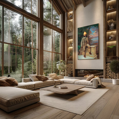 This stunning piece captures a serene moment by the lake, highlighting the elegance of a for Living Room
