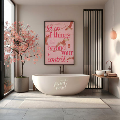 "Release Flight" presents a digital collage with a motivational message against a backdrop of flyin… for bathroom