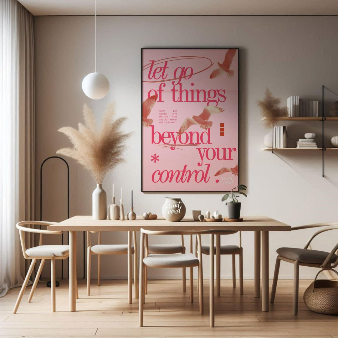 "Release Flight" presents a digital collage with a motivational message against a backdrop of flyin… for dining room