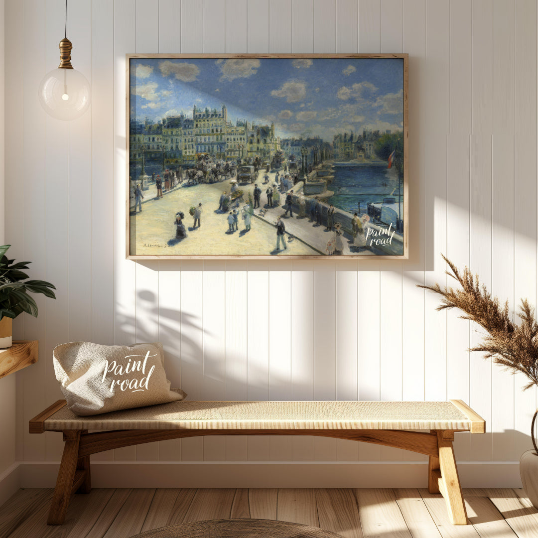 "This painting by Auguste Renoir, titled ""The Pont Neuf, Paris,"" captures a bustling scene on the… for entryway