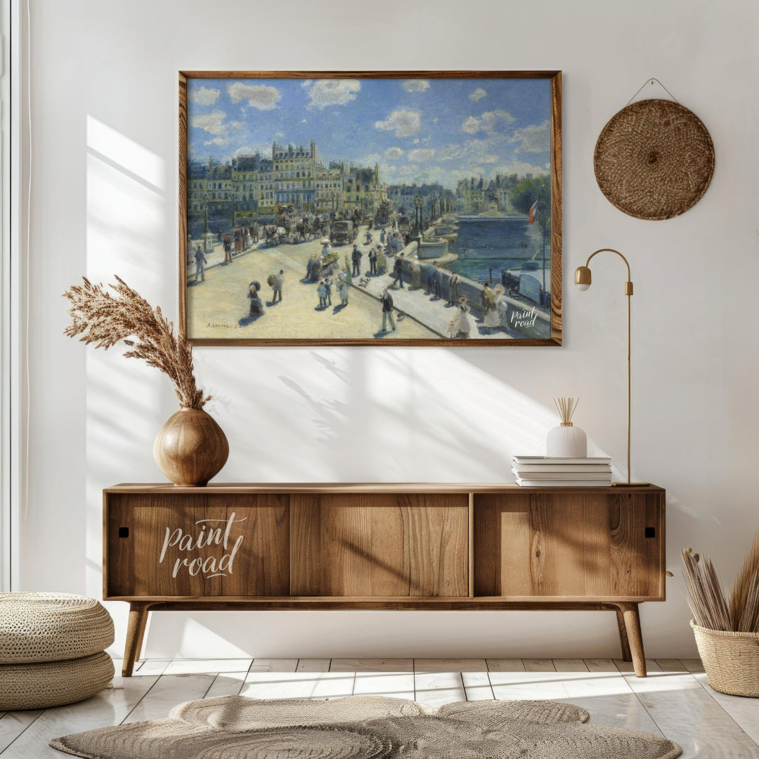 "This painting by Auguste Renoir, titled ""The Pont Neuf, Paris,"" captures a bustling scene on the… for living room