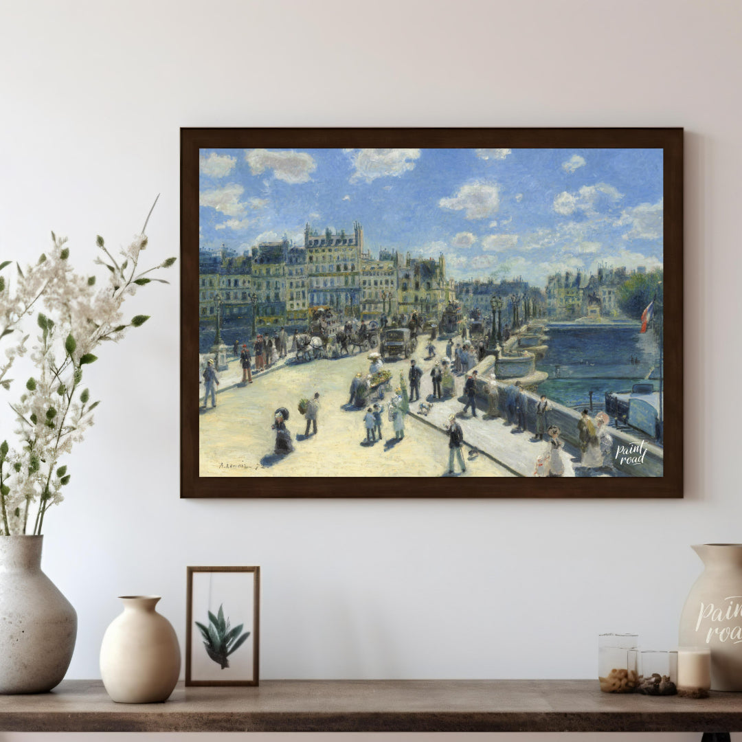 "This painting by Auguste Renoir, titled ""The Pont Neuf, Paris,"" captures a bustling scene on the… for living room