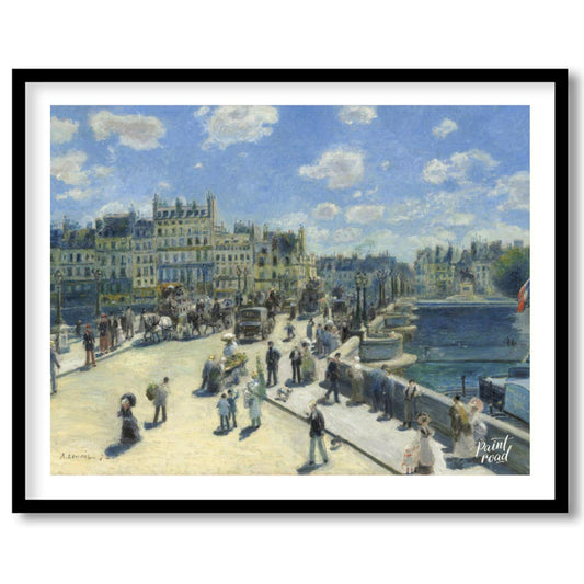 "This painting by Auguste Renoir, titled ""The Pont Neuf, Paris,"" captures a bustling scene on the… for place