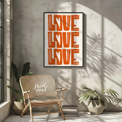 This warm and inviting art print features the word “LOVE” repeated three times in bold, block-lette… for living room