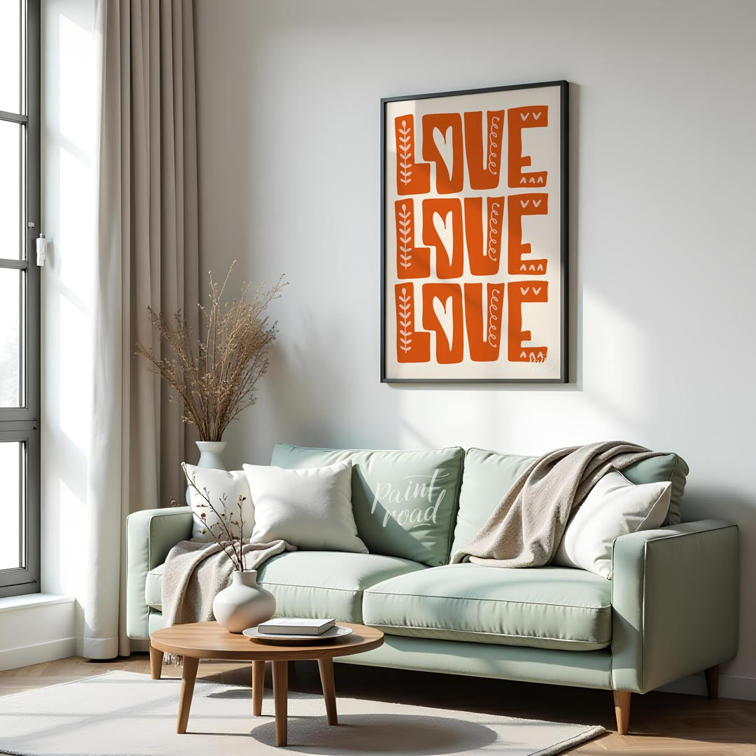 This warm and inviting art print features the word “LOVE” repeated three times in bold, block-lette… for living room