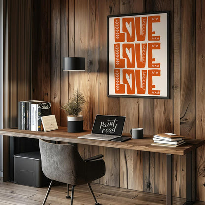This warm and inviting art print features the word “LOVE” repeated three times in bold, block-lette… for office