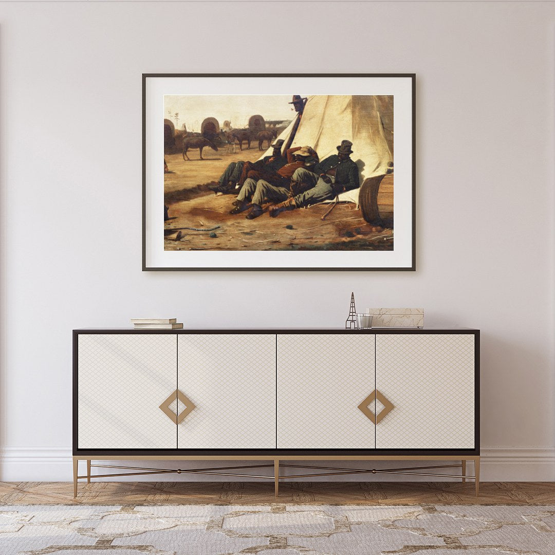 Capture the essence of the American Wild West with this evocative canvas depicting cowboys resting for Foyer
