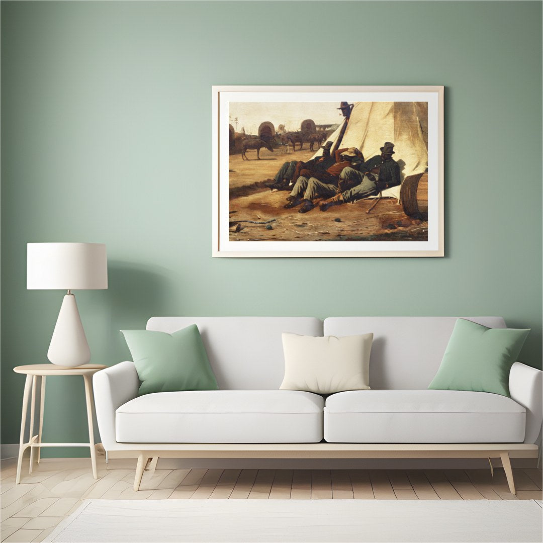 Capture the essence of the American Wild West with this evocative canvas depicting cowboys resting for Hall