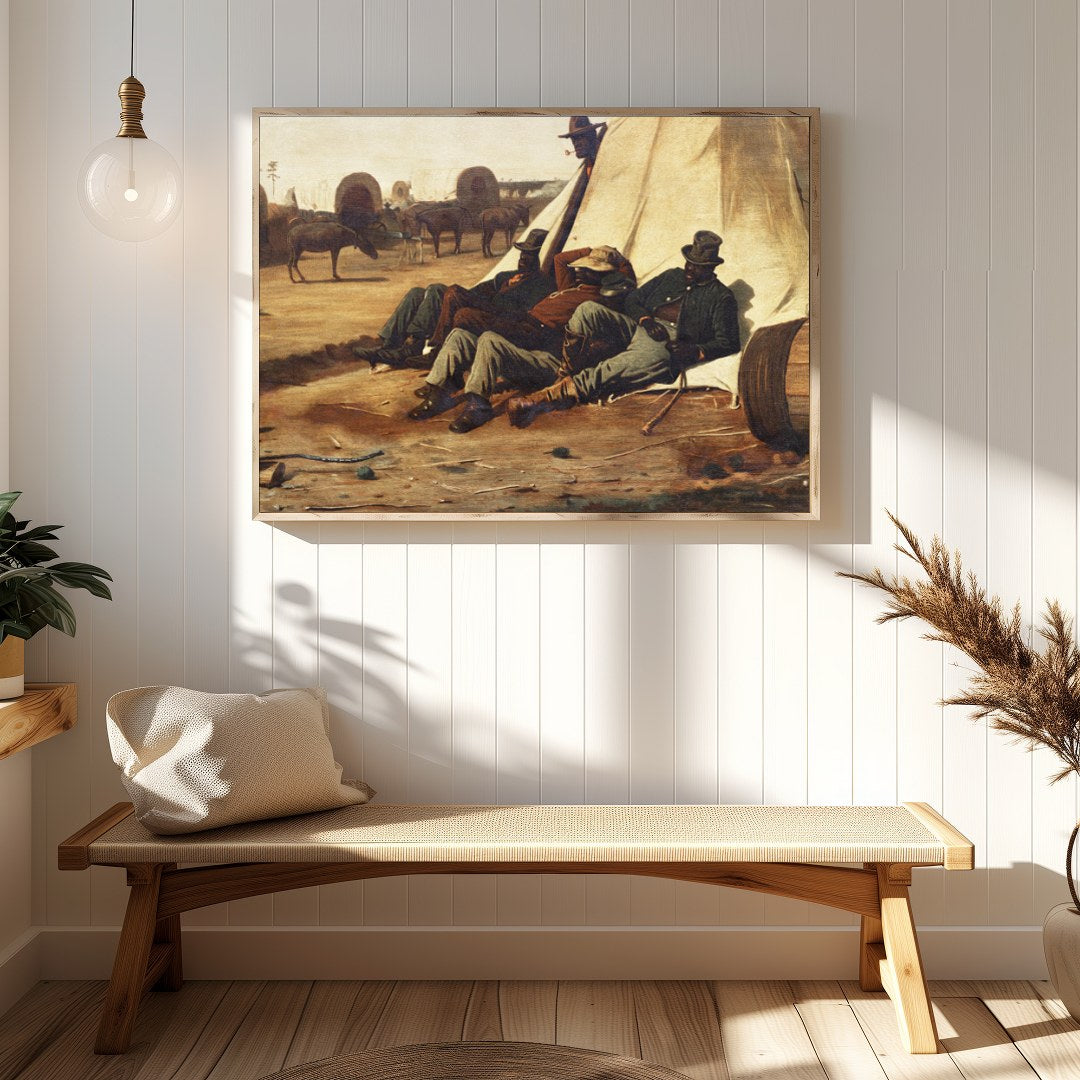 Capture the essence of the American Wild West with this evocative canvas depicting cowboys resting for Hallway