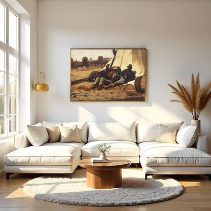 Capture the essence of the American Wild West with this evocative canvas depicting cowboys resting for Living Room