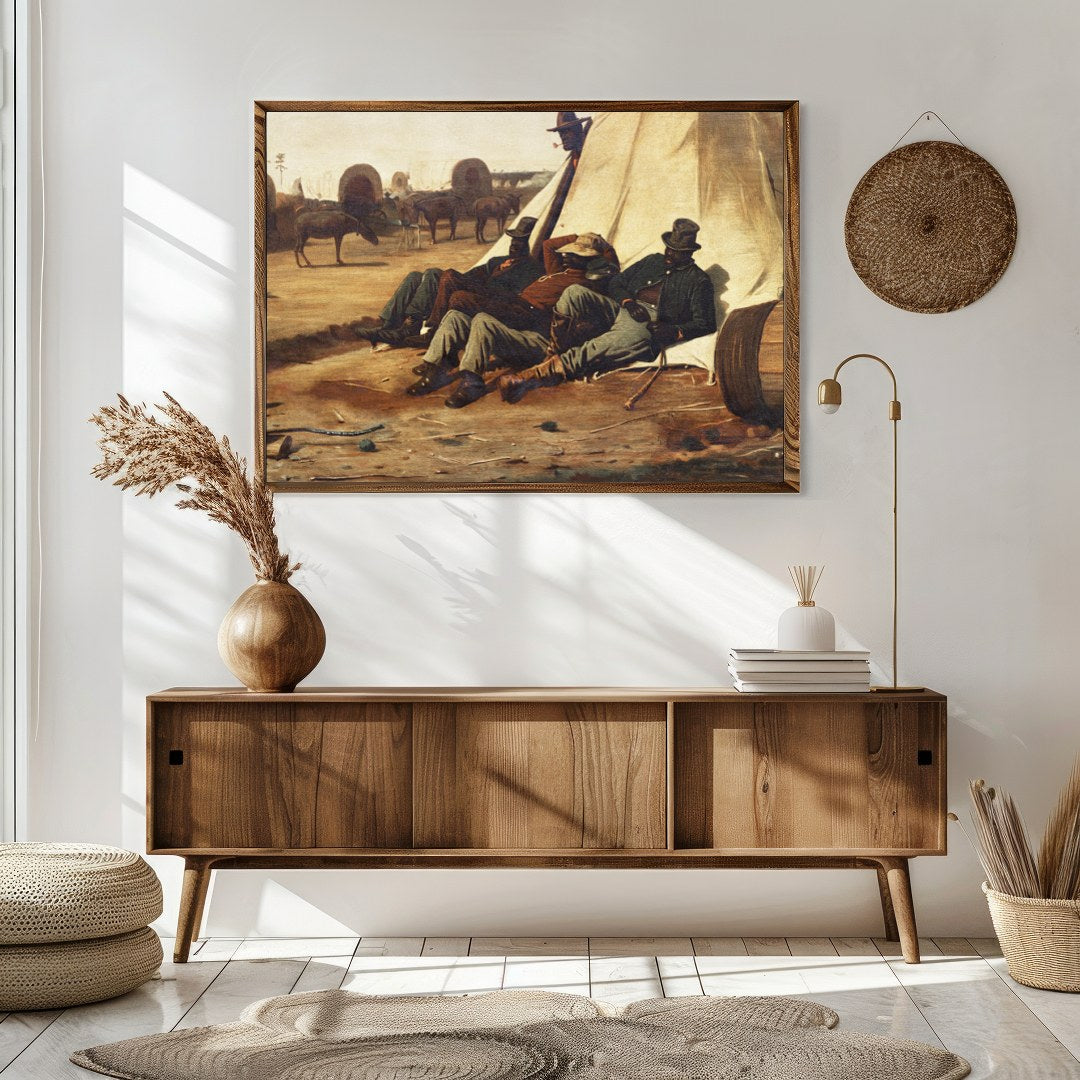 Capture the essence of the American Wild West with this evocative canvas depicting cowboys resting for Sitting Area