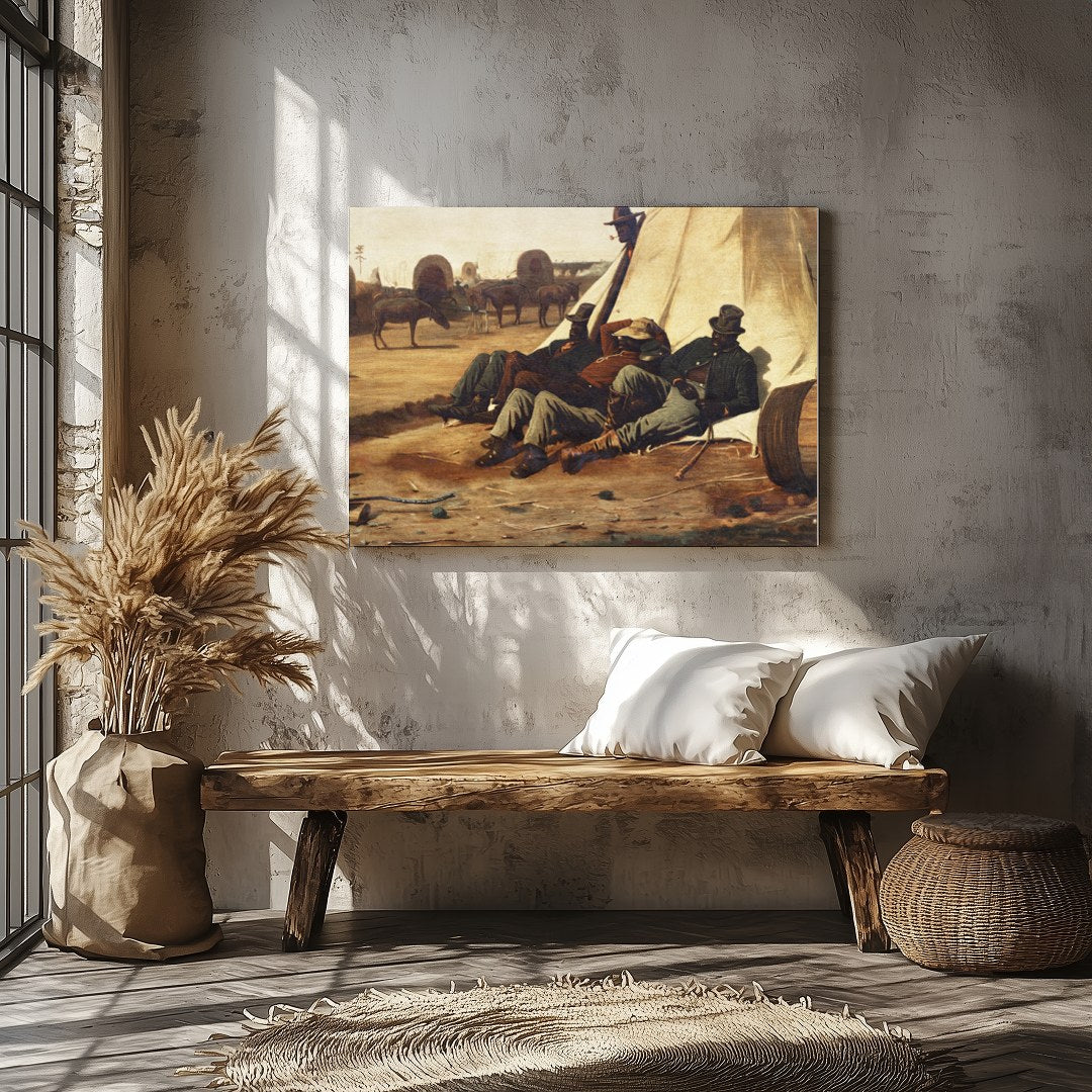 Capture the essence of the American Wild West with this evocative canvas depicting cowboys resting for Veranda