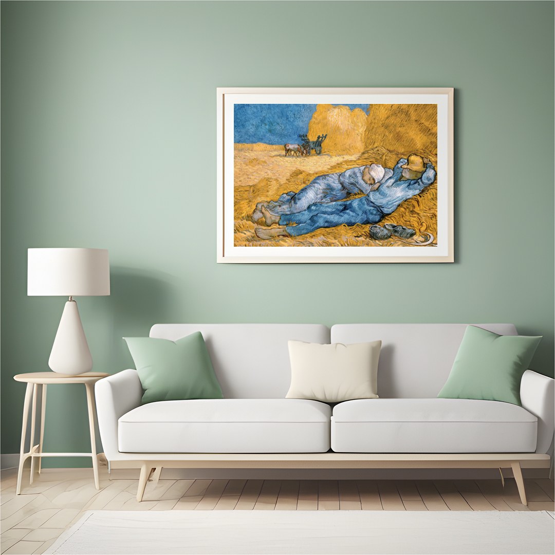 Experience the tranquil beauty of rural life with this captivating artwork depicting resting for Hall