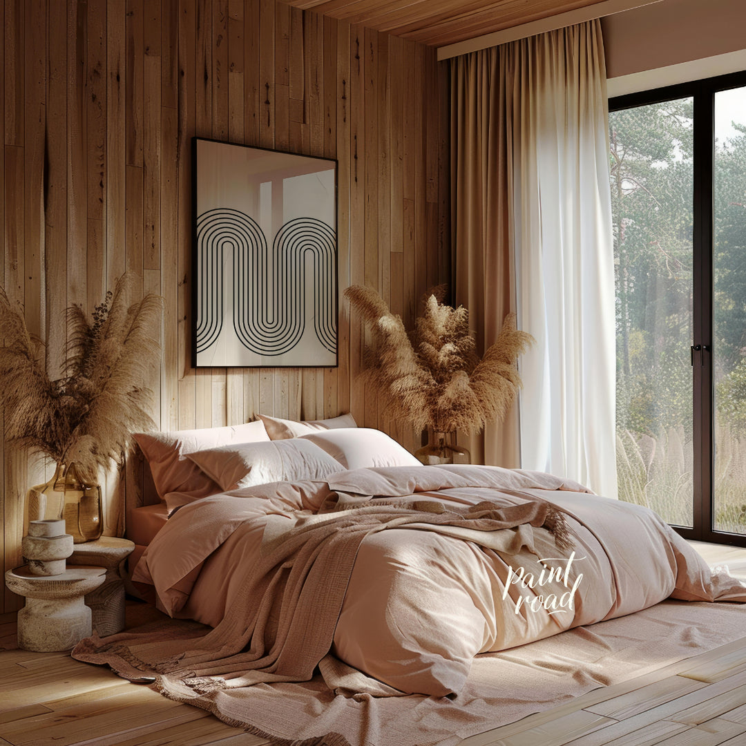 """Retro Arc Flow"" features a striking geometric design with a nostalgic, mid-century modern aesth… for bedroom