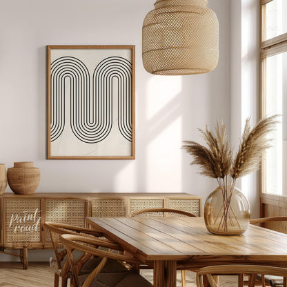 """Retro Arc Flow"" features a striking geometric design with a nostalgic, mid-century modern aesth… for dining room