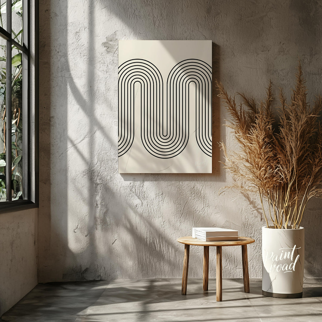 """Retro Arc Flow"" features a striking geometric design with a nostalgic, mid-century modern aesth… for living room