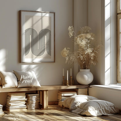 """Retro Arc Flow"" features a striking geometric design with a nostalgic, mid-century modern aesth… for living room