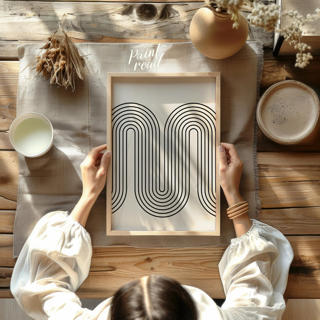 """Retro Arc Flow"" features a striking geometric design with a nostalgic, mid-century modern aesth… for other
