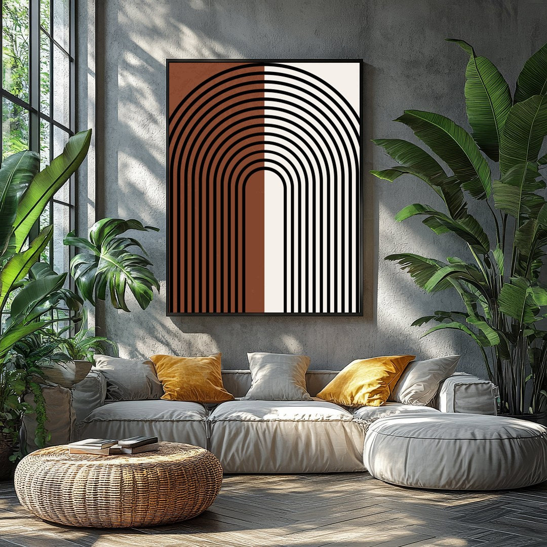 This captivating piece of wall art features a striking symmetrical arch design, merging vintage for Balcony
