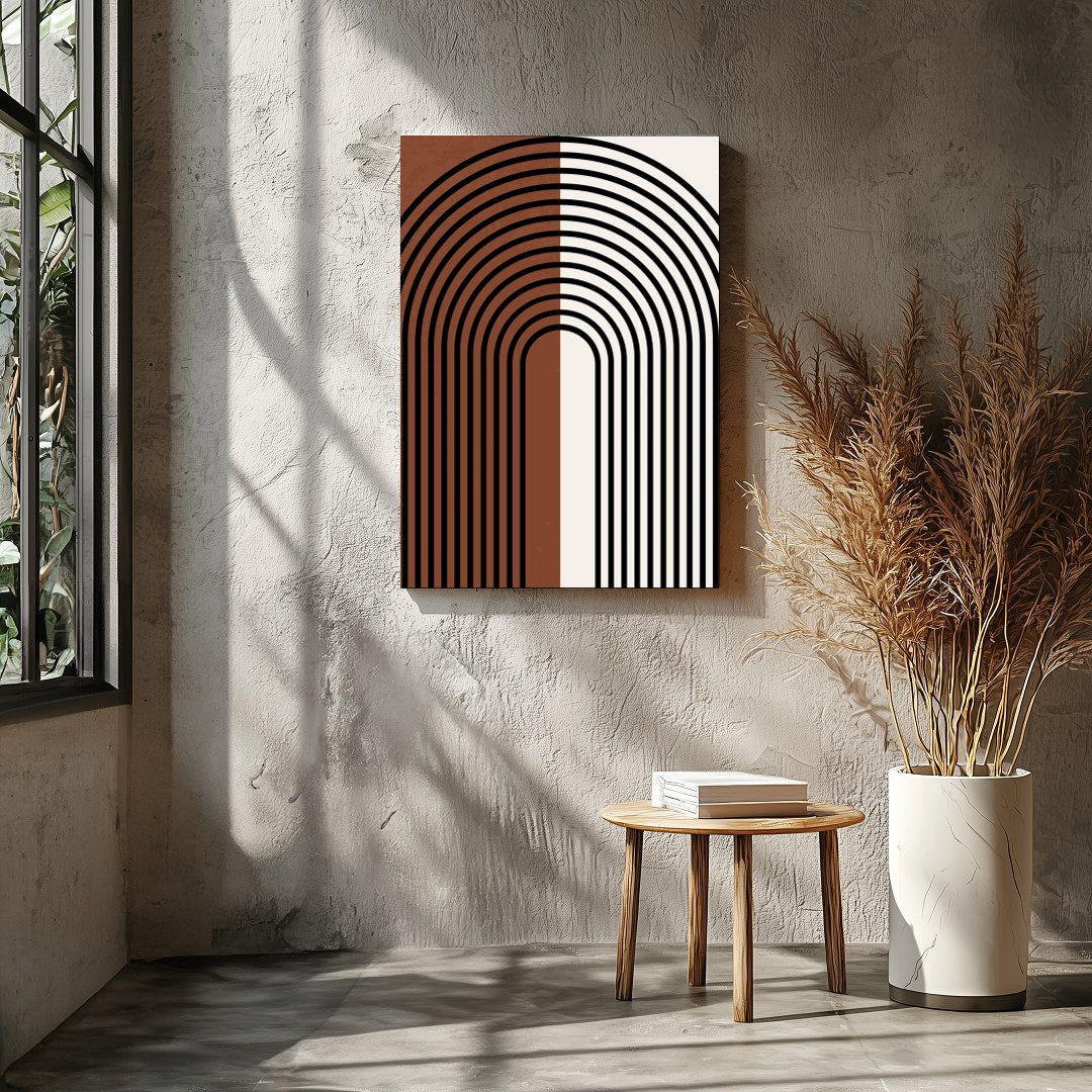 This captivating piece of wall art features a striking symmetrical arch design, merging vintage for Entrance