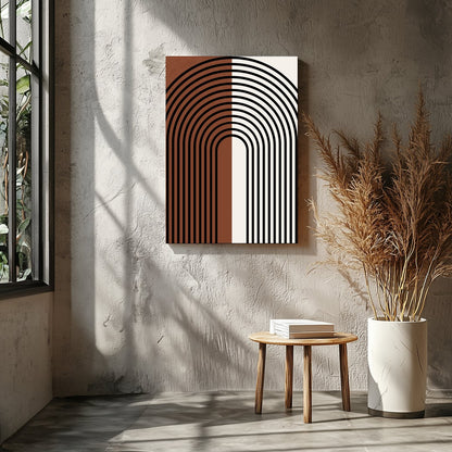 This captivating piece of wall art features a striking symmetrical arch design, merging vintage for Entrance