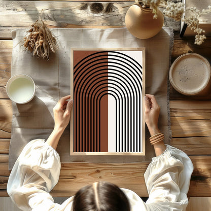 This captivating piece of wall art features a striking symmetrical arch design, merging vintage for Kitchen