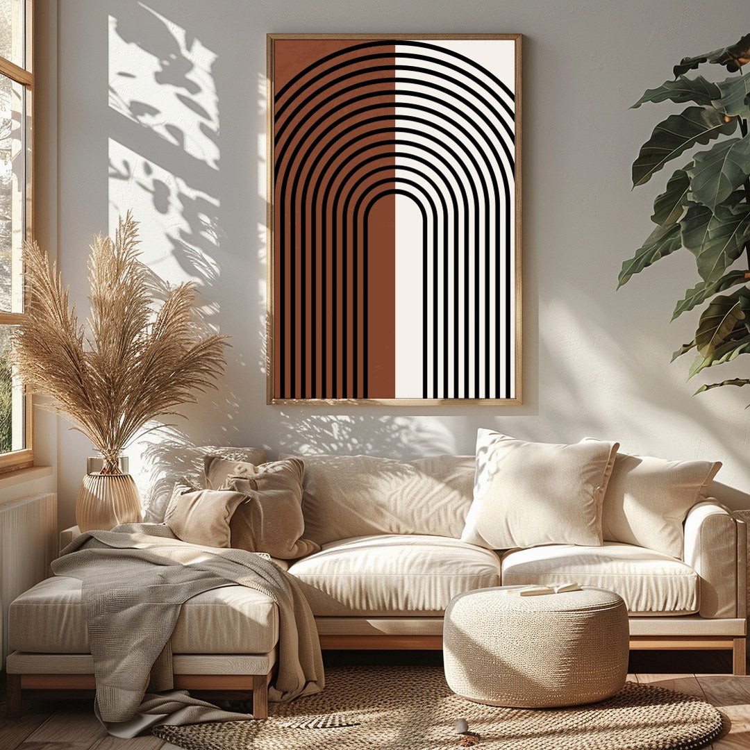 This captivating piece of wall art features a striking symmetrical arch design, merging vintage for Sitting Area