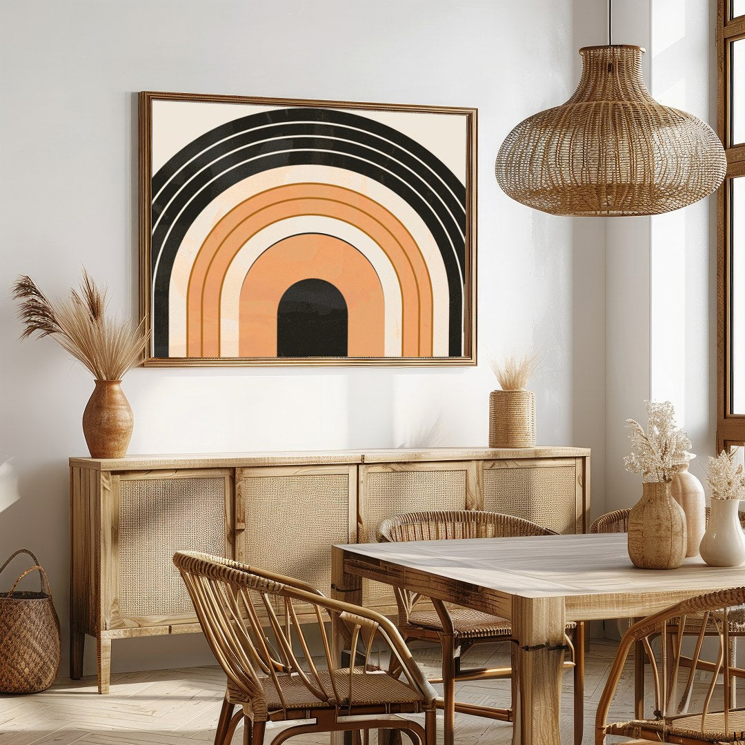 This retro-themed wall art piece captures the essence of geometric elegance with its bold archway for Dining