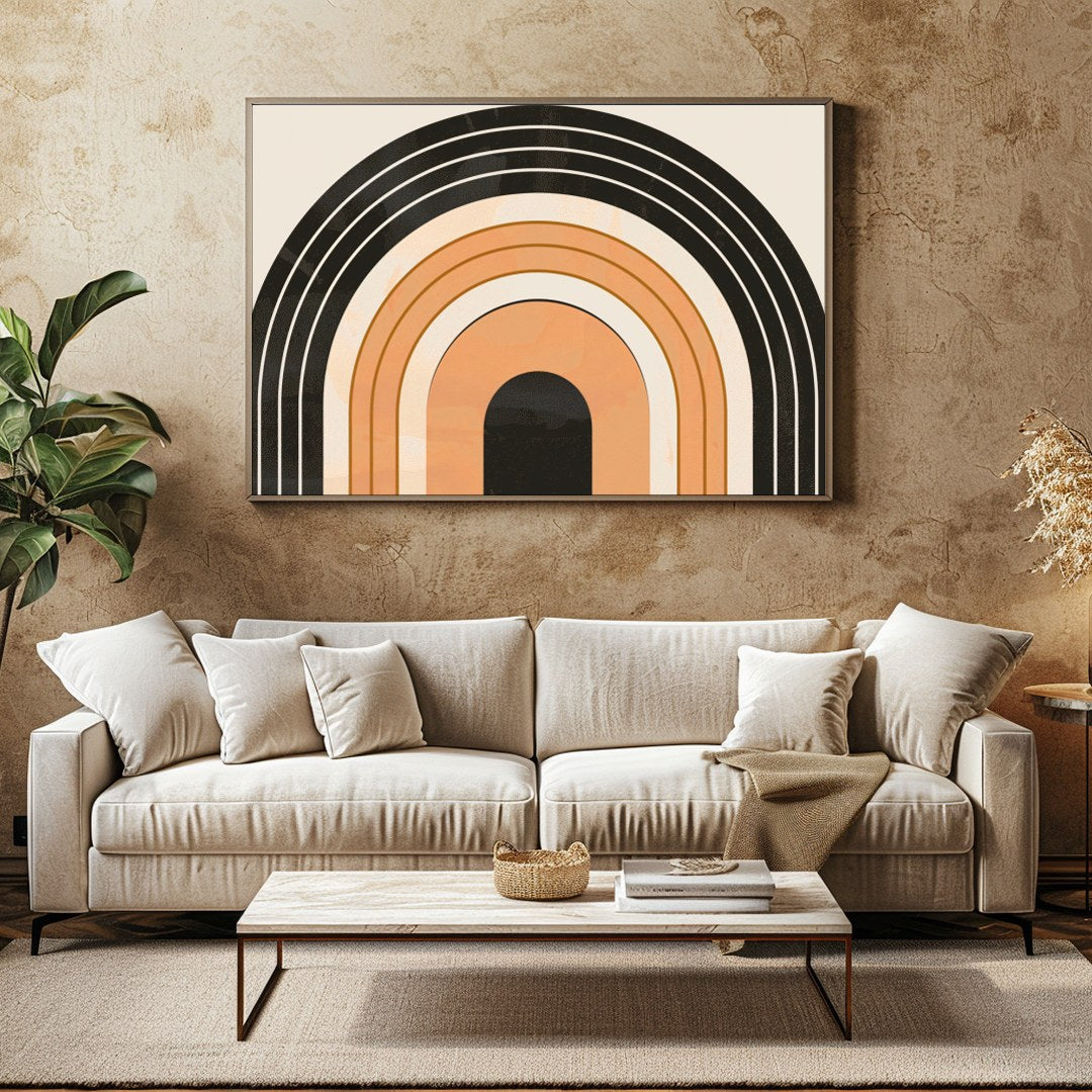 This retro-themed wall art piece captures the essence of geometric elegance with its bold archway for Family Room