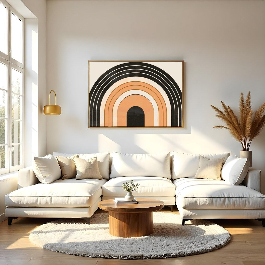 This retro-themed wall art piece captures the essence of geometric elegance with its bold archway for Living Room