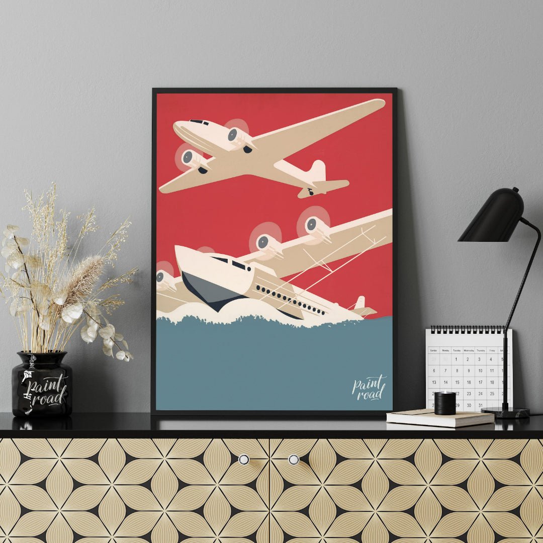 Retro Aviation Poster Painting available online at Paintroad showing adventure airplane and art