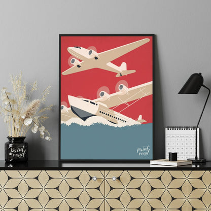Retro Aviation Poster Painting available online at Paintroad showing adventure airplane and art