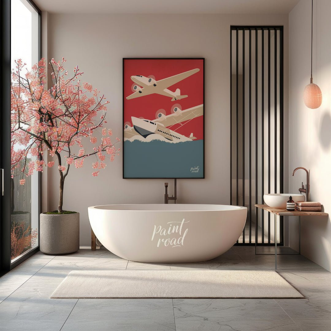 Retro Aviation Poster Painting available online at Paintroad showing adventure airplane and art
