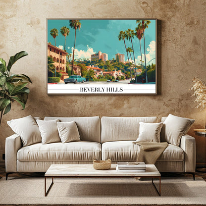 Experience the vintage charm of Beverly Hills with this stunning art print. Capturing the iconic for Family Room