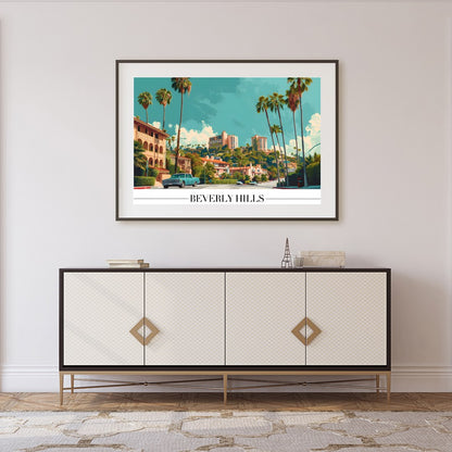 Experience the vintage charm of Beverly Hills with this stunning art print. Capturing the iconic for Foyer