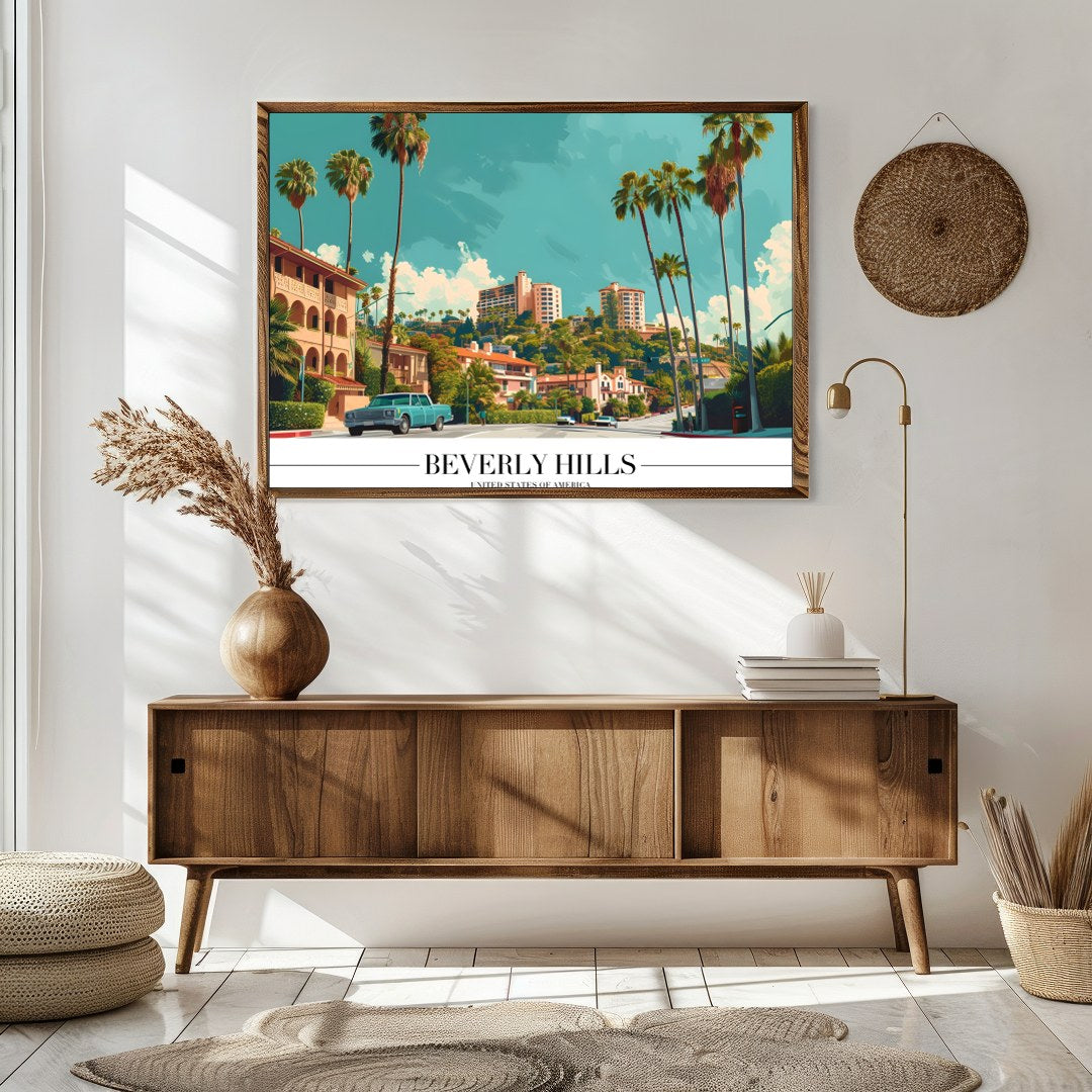 Experience the vintage charm of Beverly Hills with this stunning art print. Capturing the iconic for Sitting Area