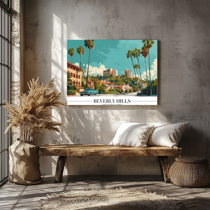 Experience the vintage charm of Beverly Hills with this stunning art print. Capturing the iconic for Veranda