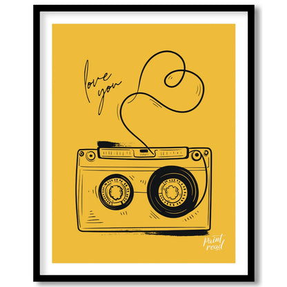 This nostalgic and charming art print features a classic retro cassette tape rendered in a clean, b… for abode