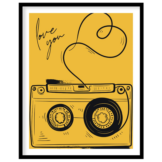 This nostalgic and charming art print features a classic retro cassette tape rendered in a clean, b… for abode