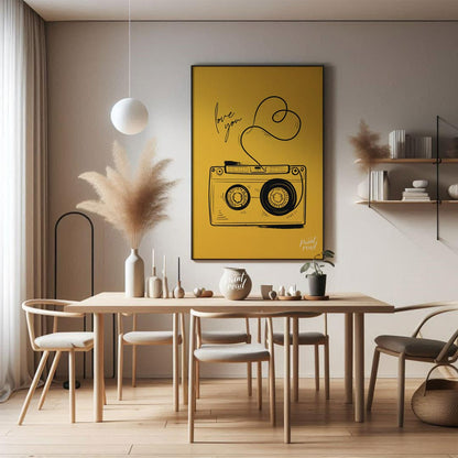 This nostalgic and charming art print features a classic retro cassette tape rendered in a clean, b… for dining room